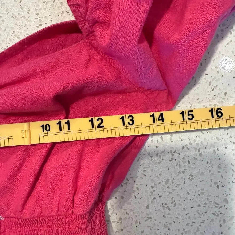 Sachin & Babi Cutout Puff Sleeve Midi Dress Pink Orange Tie Dye Cotton Size 4 - Picture 9 of 10